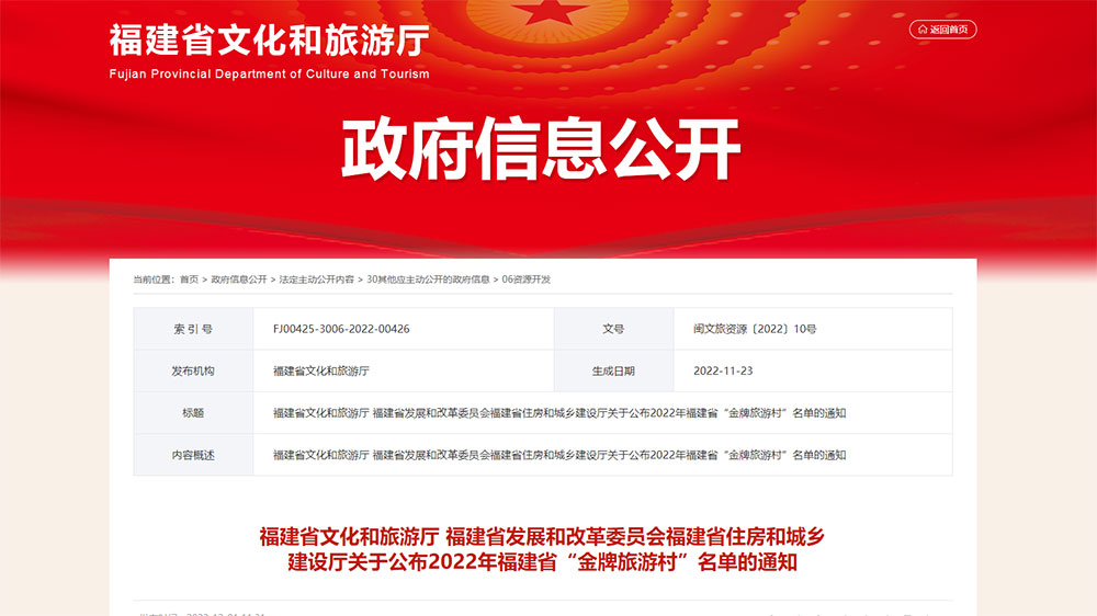 2022年福建省“金牌旅游村”“全域生態(tài)旅游小鎮(zhèn)”名單出爐，進(jìn)一步推動(dòng)鄉(xiāng)村旅游發(fā)展！